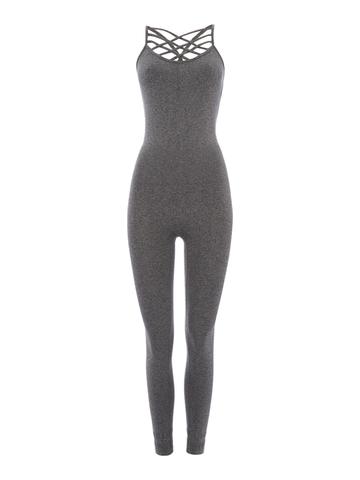 Criss-Cross Compression Unitard, Grey Marl